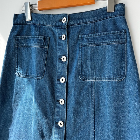 NWOT BB Dakota Button Down Midi Skirt | Knee Length 100% Cotton Denim Skirt - Picture 2 of 6